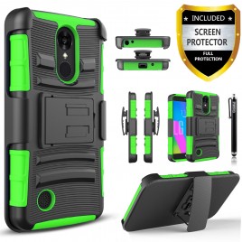 LG Aristo, LG LV3, LG Phoenix 3, LG K8 2017 Case, Dual Layers [Combo Holster] Case And Built-In Kickstand Bundled with [Premium Screen Protector] Hybird Shockproof And Circlemalls Stylus Pen (Green)